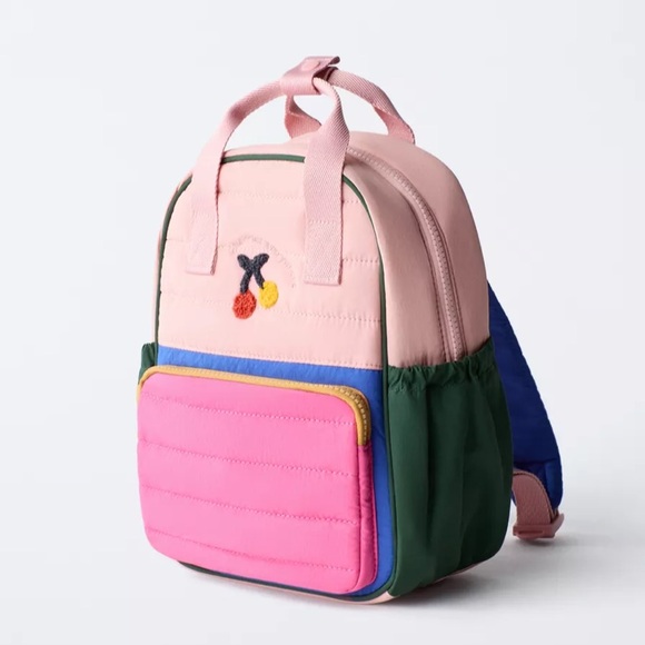 Zara Pink and Green Backpack with Embroidered Detail - Picture 3 of 4